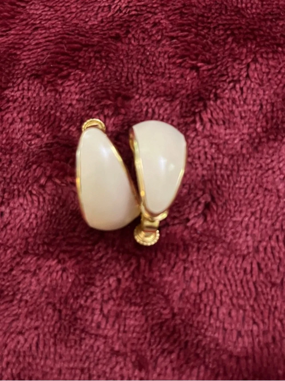 Gold-Tone Clip-On Hoop Earrings with White Enamel
